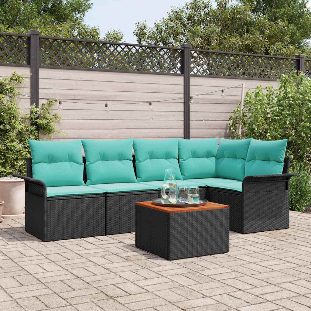 Ensemble de canapé de jardin 6 pc Noir polyrotin