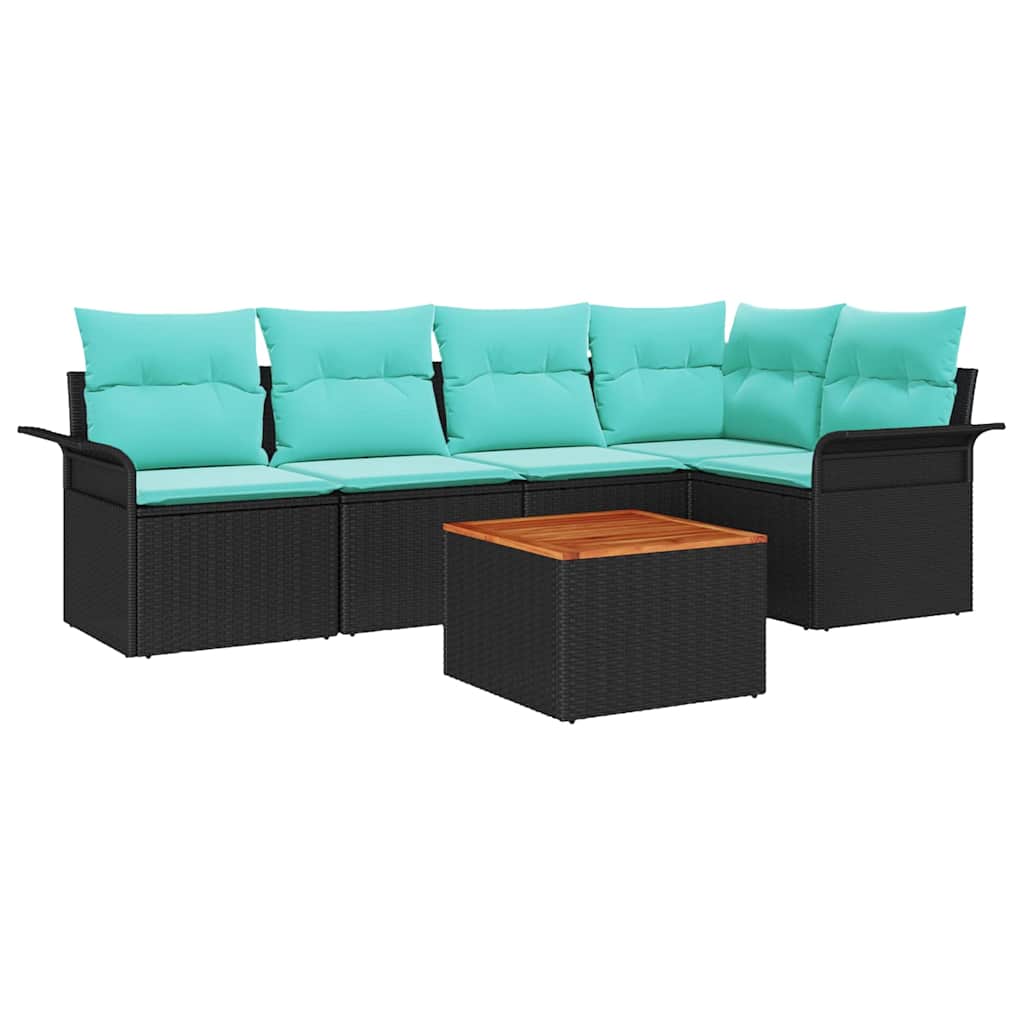 Ensemble de canapé de jardin avec coussin 6 pcs Noir polyrotin