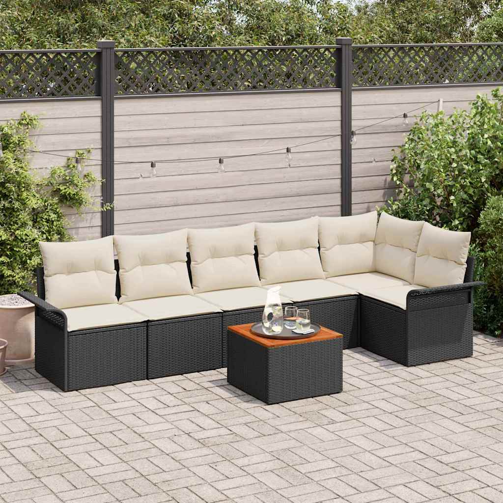 Ensemble de canapé de jardin avec coussin 7 pcs Noir polyrotin