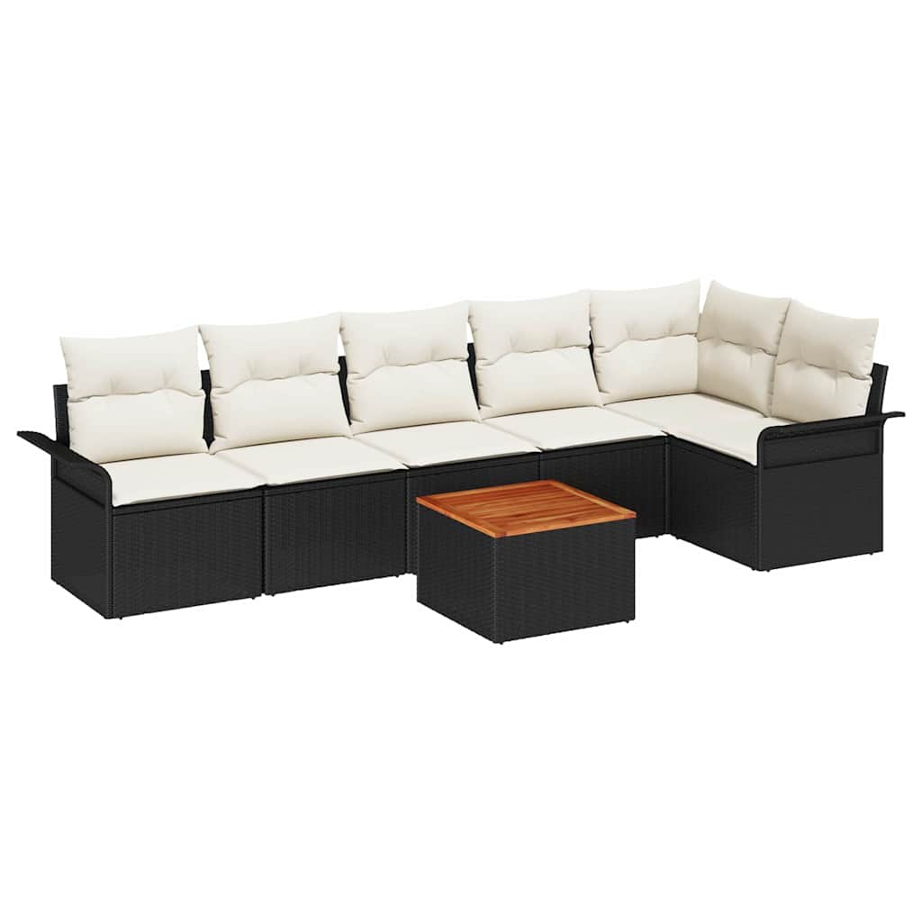 Ensemble de canapé de jardin avec coussin 7 pcs Noir polyrotin