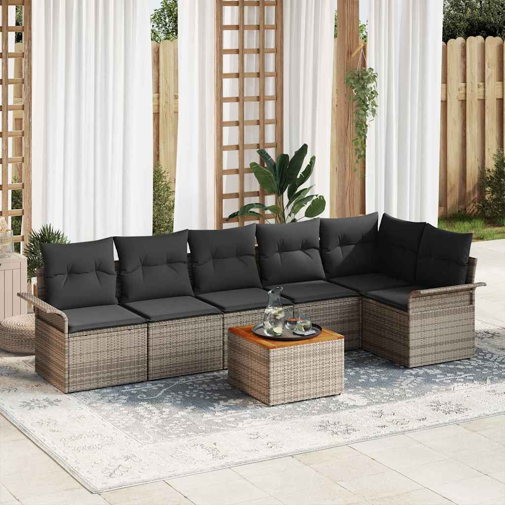 Ensemble de canapé de jardin 7 pc Gris polyrotin