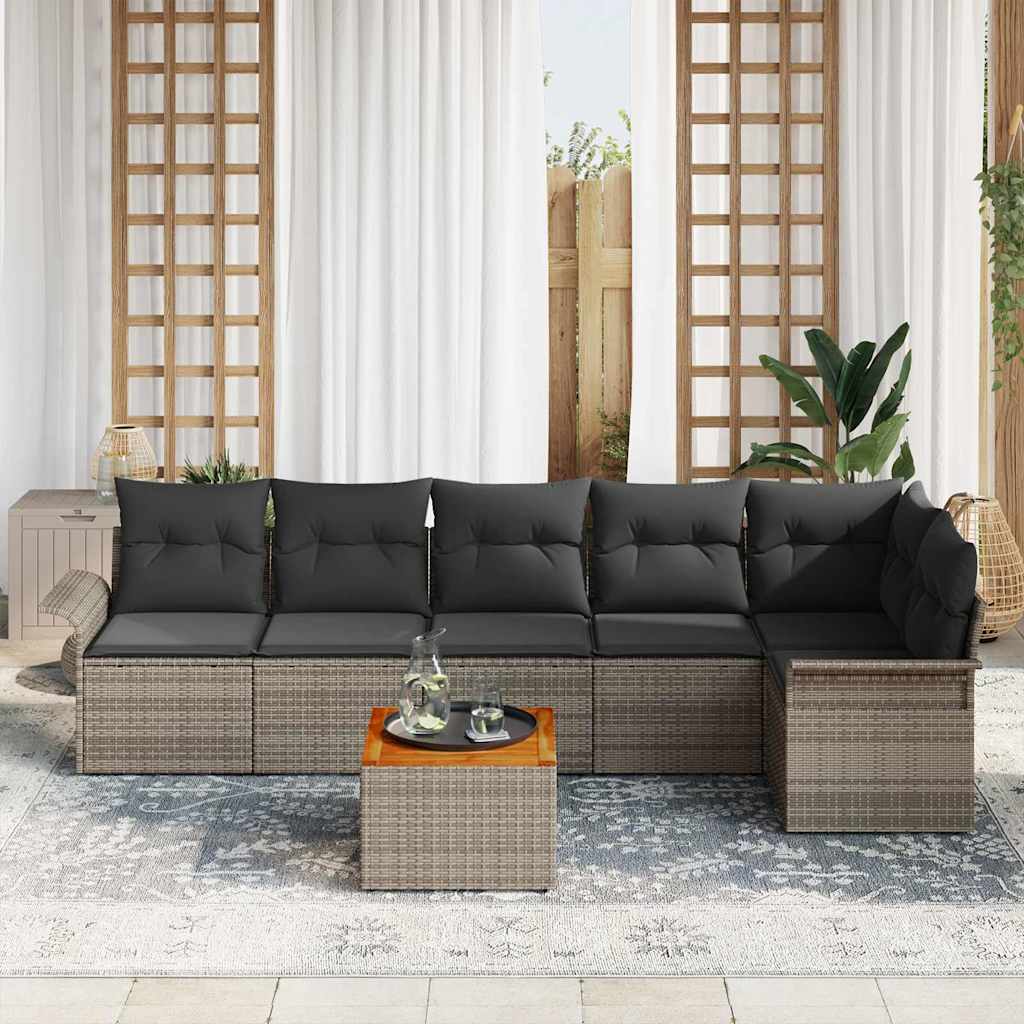 Ensemble de canapé de jardin avec coussin 7 pcs Gris polyrotin
