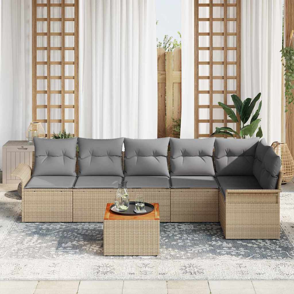 Ensemble de canapé de jardin avec coussin 7 pcs Beige polyrotin