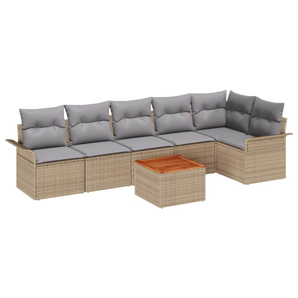 Ensemble de canapé de jardin avec coussin 7 pcs Beige polyrotin