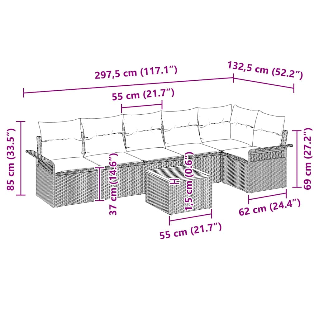 Ensemble de canapé de jardin avec coussin 7 pcs Beige polyrotin