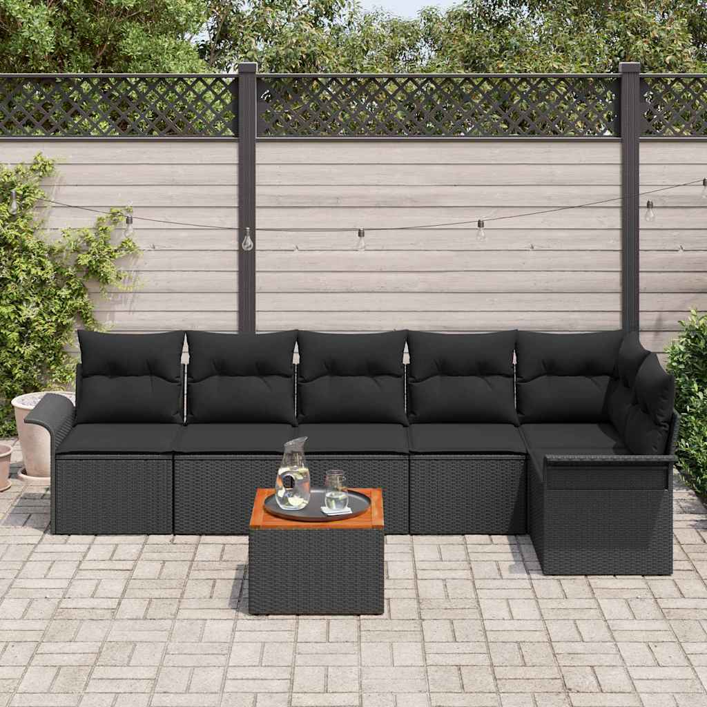Ensemble de canapé de jardin avec coussin 7 pcs Noir polyrotin
