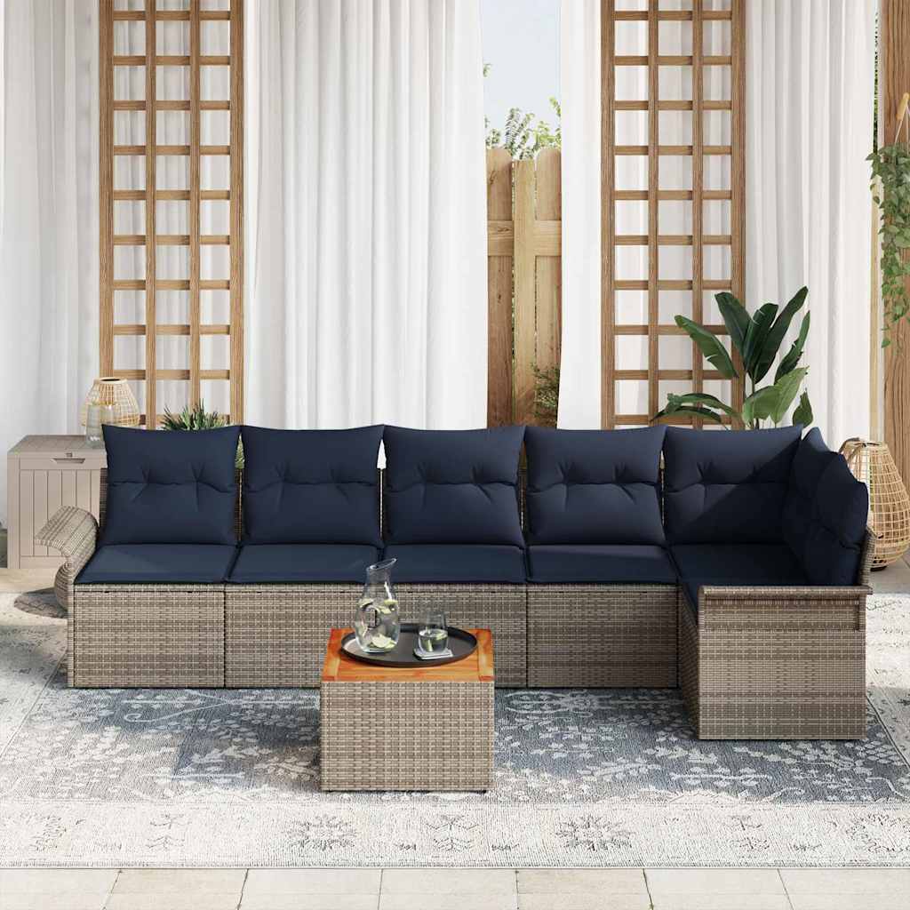 Ensemble de canapé de jardin avec coussin 7 pcs Gris polyrotin