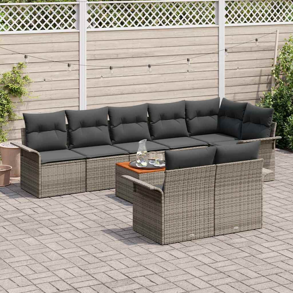 Ensemble de canapé de jardin avec coussin 9 pcs Gris polyrotin