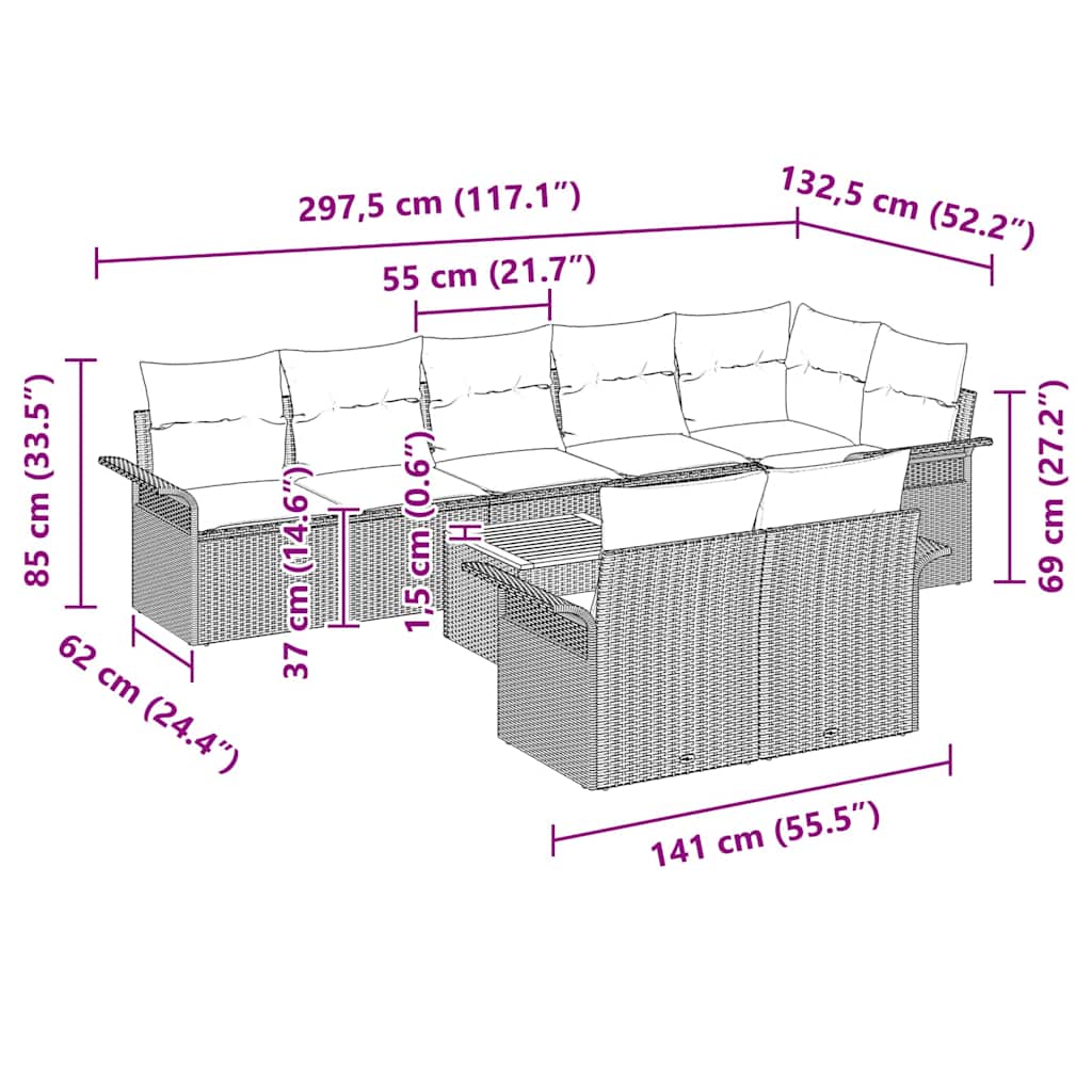 Ensemble de canapé de jardin avec coussin 9 pcs Gris polyrotin