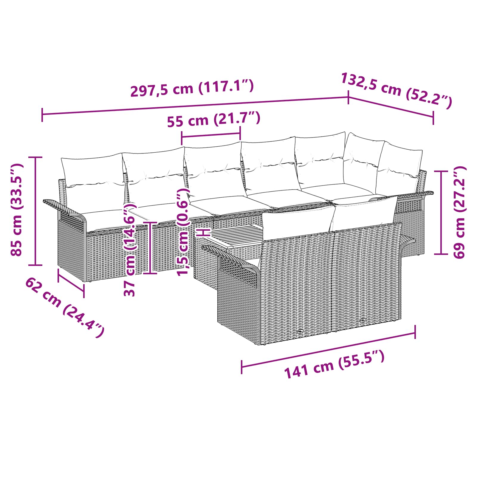 Ensemble de canapé de jardin avec coussin 9 pcs Gris polyrotin - XIOS