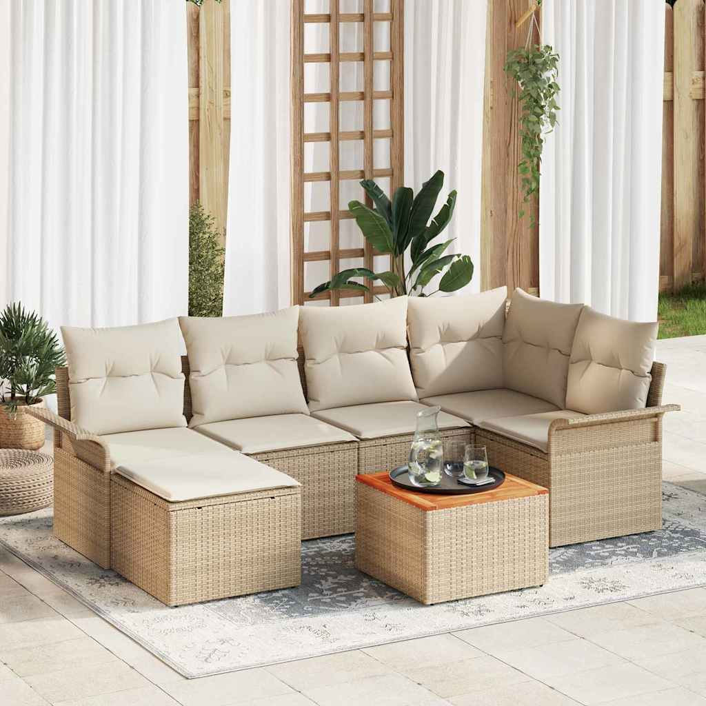 Ensemble de canapé de jardin avec coussin 7 pcs Beige polyrotin
