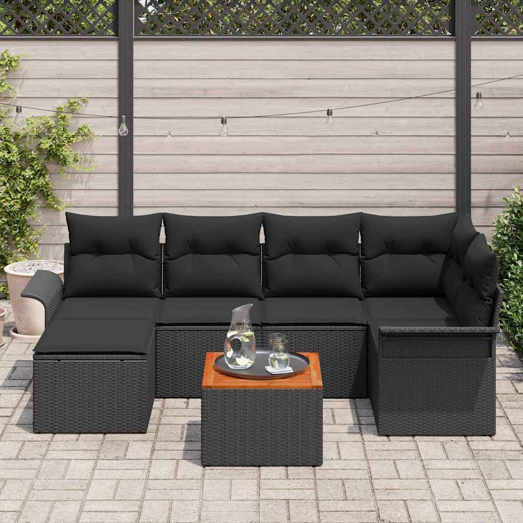 Ensemble de canapé de jardin 7 pc Noir polyrotin