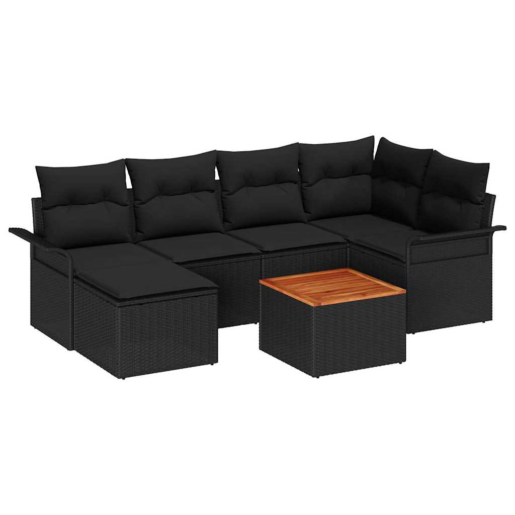 Ensemble de canapé de jardin avec coussin 7 pcs Noir polyrotin
