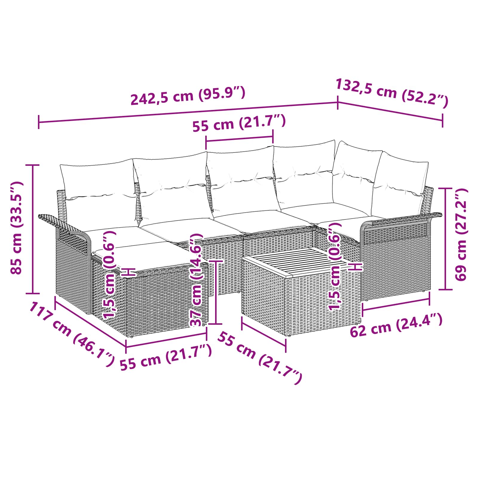 Ensemble de canapé de jardin avec coussin 7 pcs Gris polyrotin - XIOS