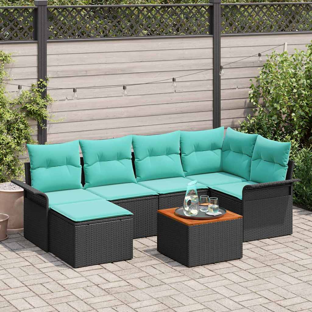Ensemble de canapé de jardin avec coussin 7 pcs Noir polyrotin - XIOS