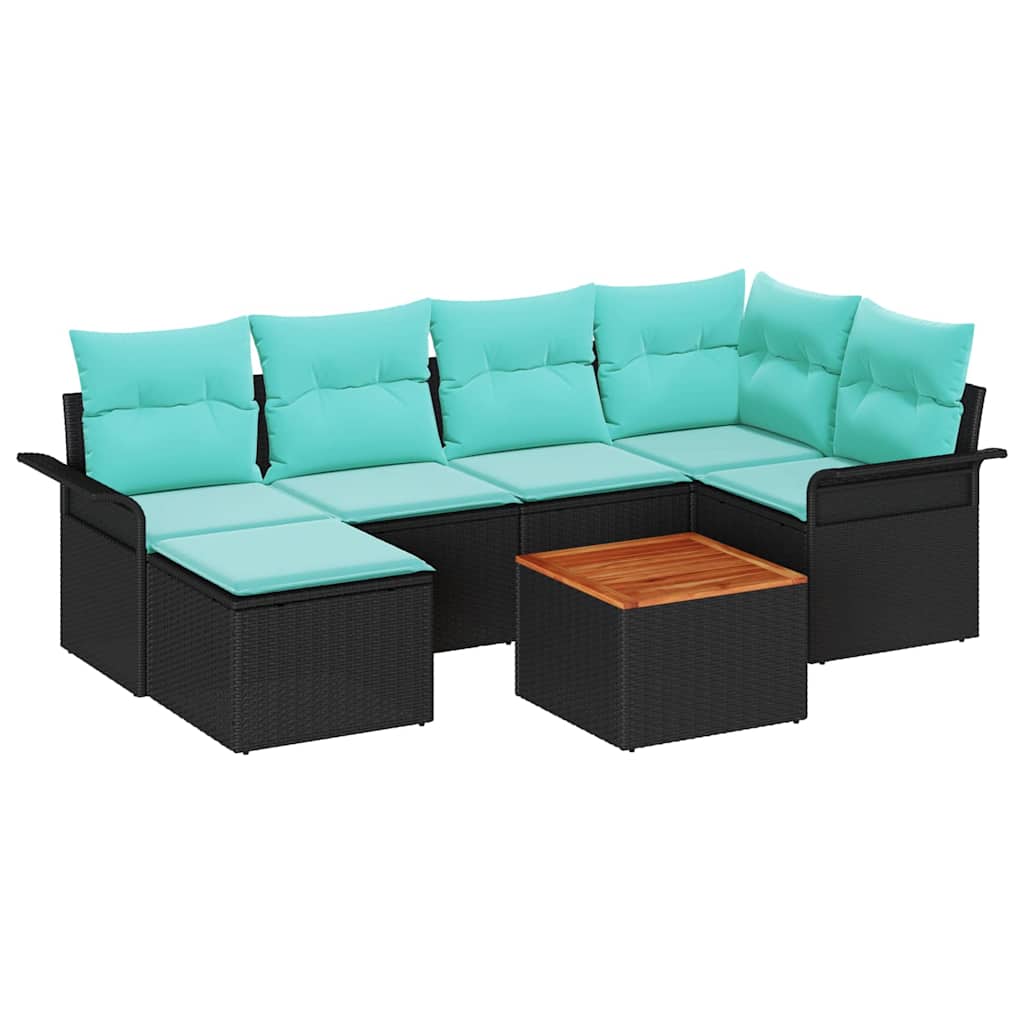 Ensemble de canapé de jardin avec coussin 7 pcs Noir polyrotin - XIOS