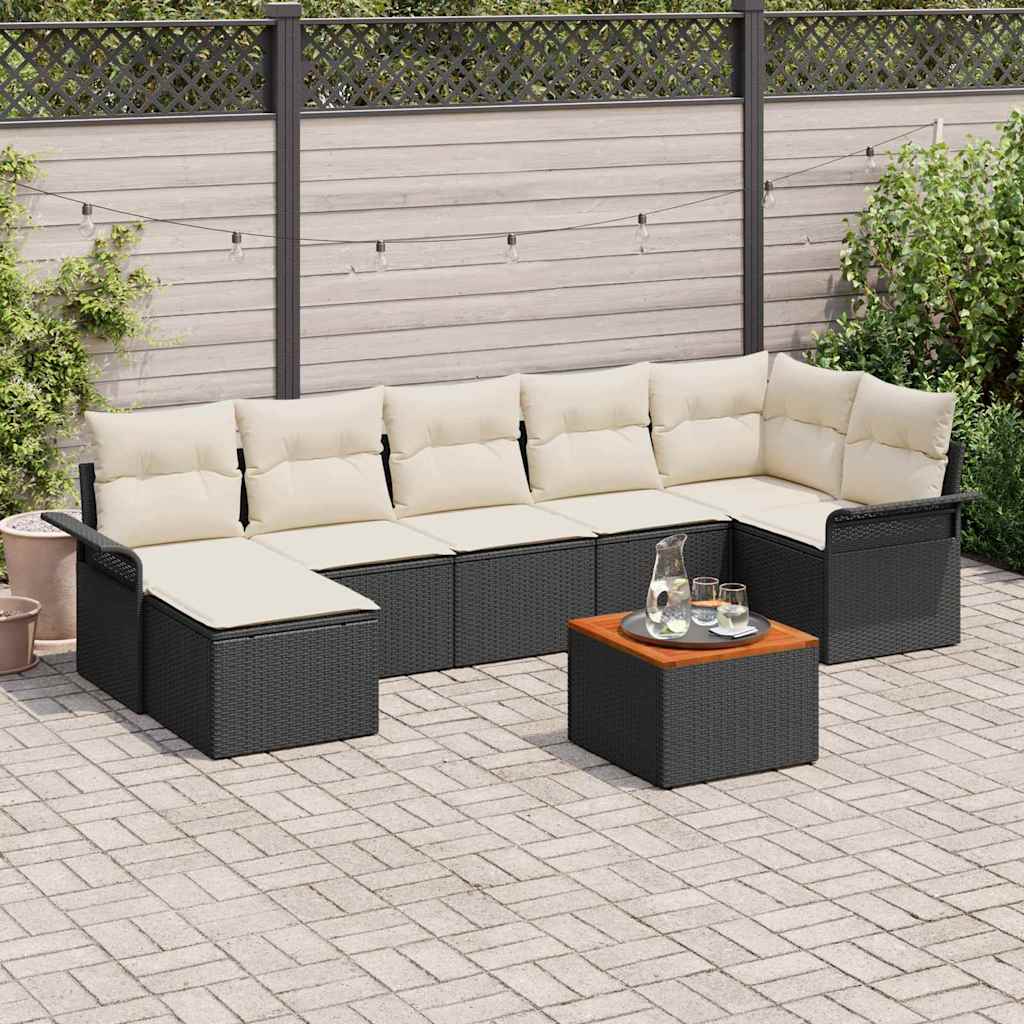 Ensemble de canapé de jardin avec coussin 8 pcs Noir polyrotin
