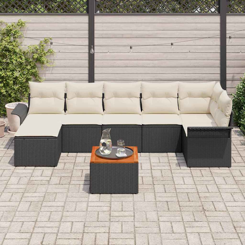 Ensemble de canapé de jardin avec coussin 8 pcs Noir polyrotin