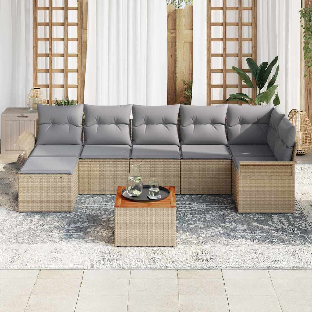Ensemble de canapé de jardin avec coussin 8 pcs Beige polyrotin