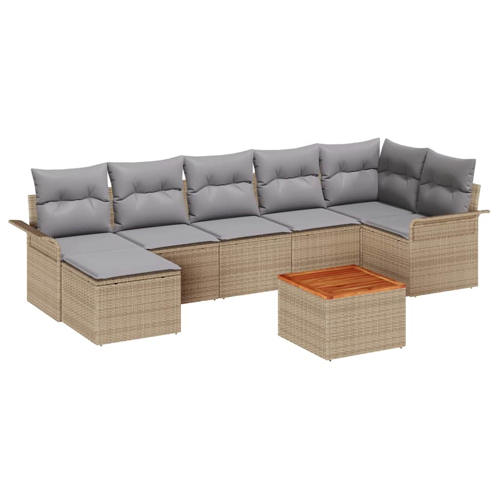 Ensemble de canapé de jardin avec coussin 8 pcs Beige polyrotin