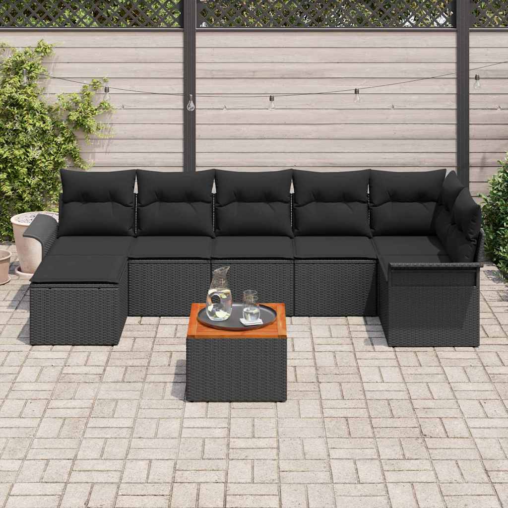 Ensemble de canapé de jardin avec coussin 8 pcs Noir polyrotin