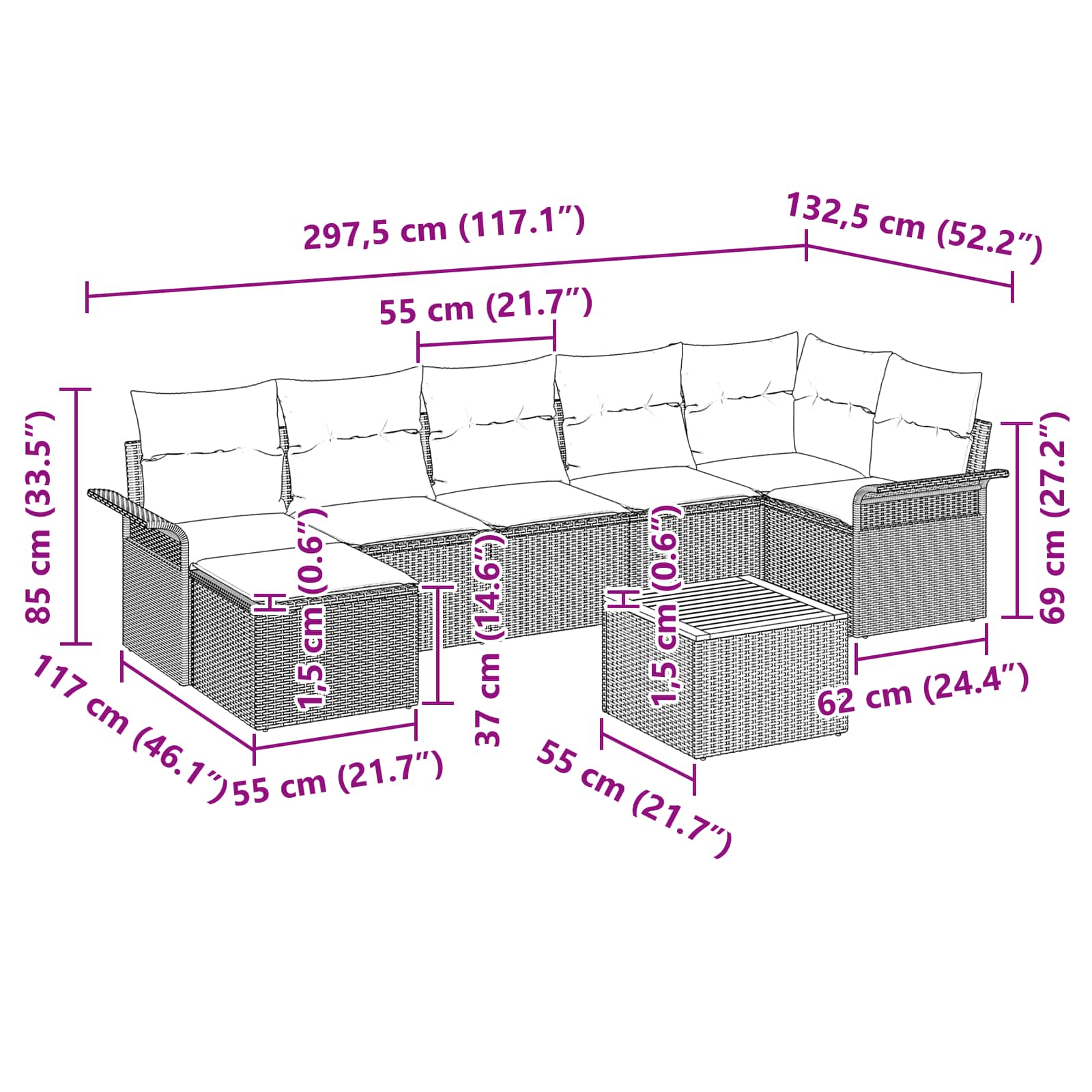 Ensemble de canapé de jardin avec coussin 8 pcs Noir polyrotin