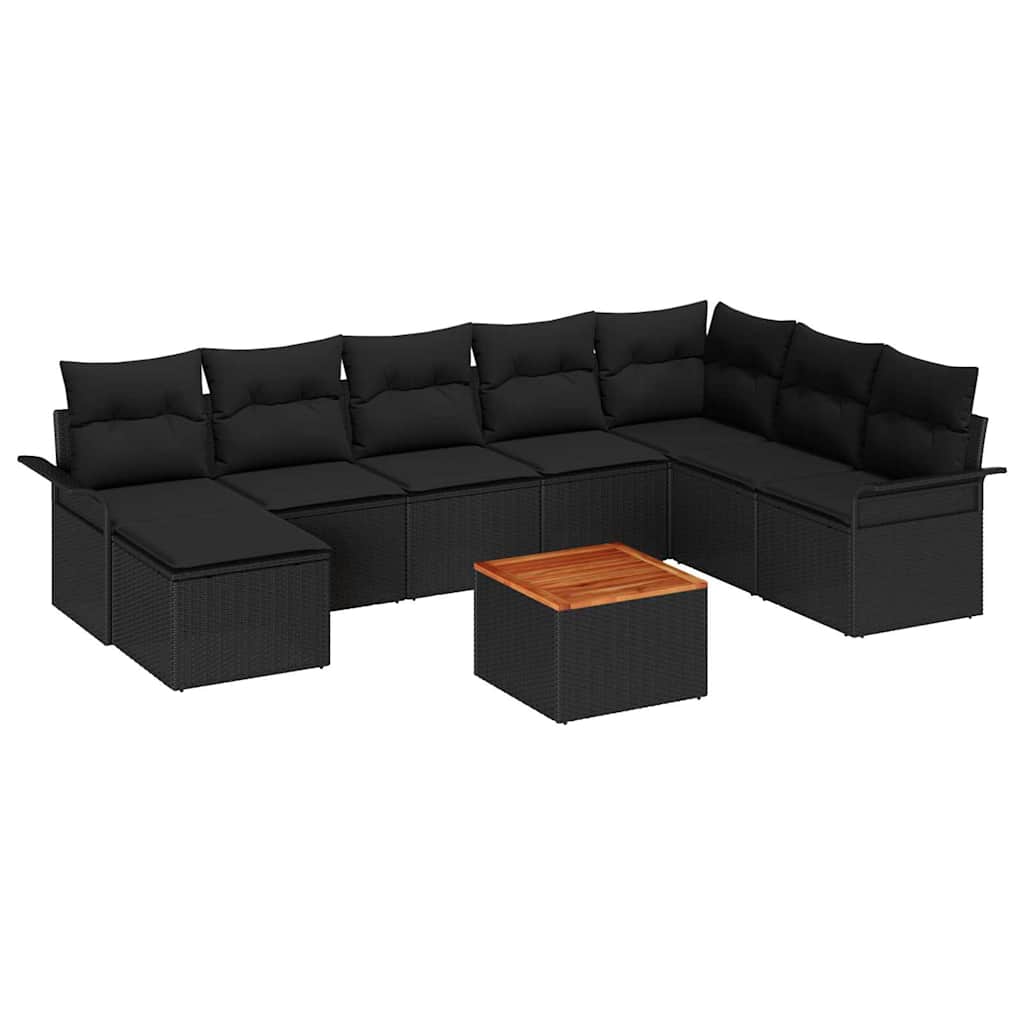 Ensemble de canapé de jardin avec coussin 9 pcs Noir polyrotin