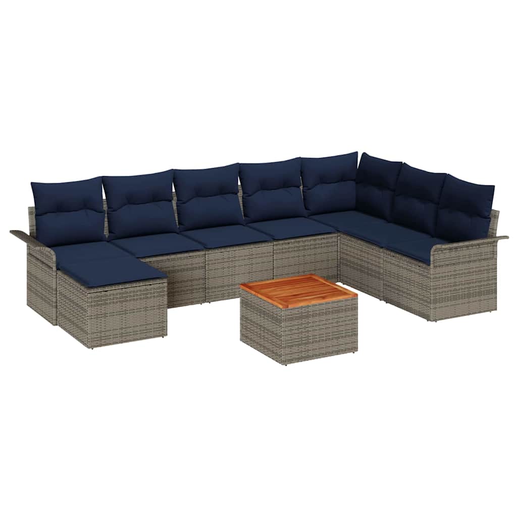 Ensemble de canapé de jardin avec coussin 9 pcs Gris polyrotin