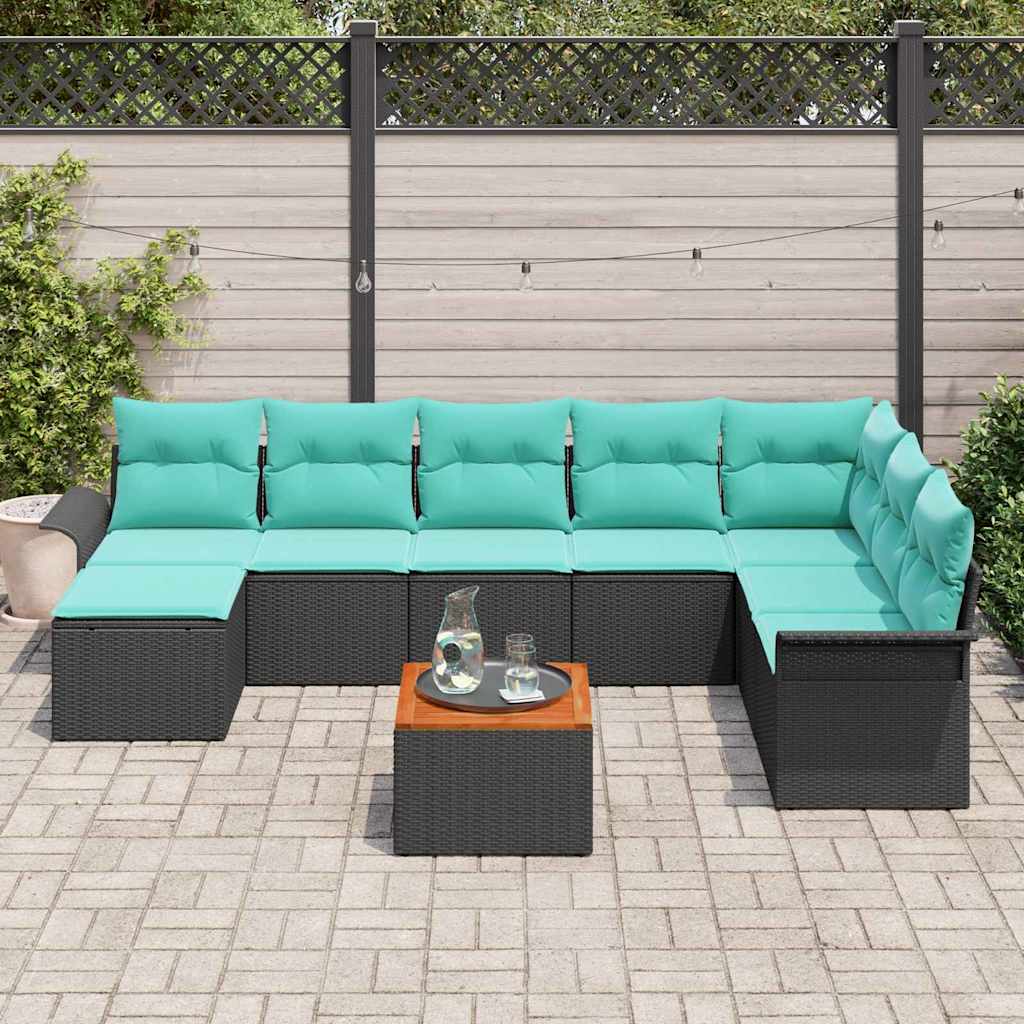 Ensemble de canapé de jardin avec coussin 9 pcs Noir polyrotin