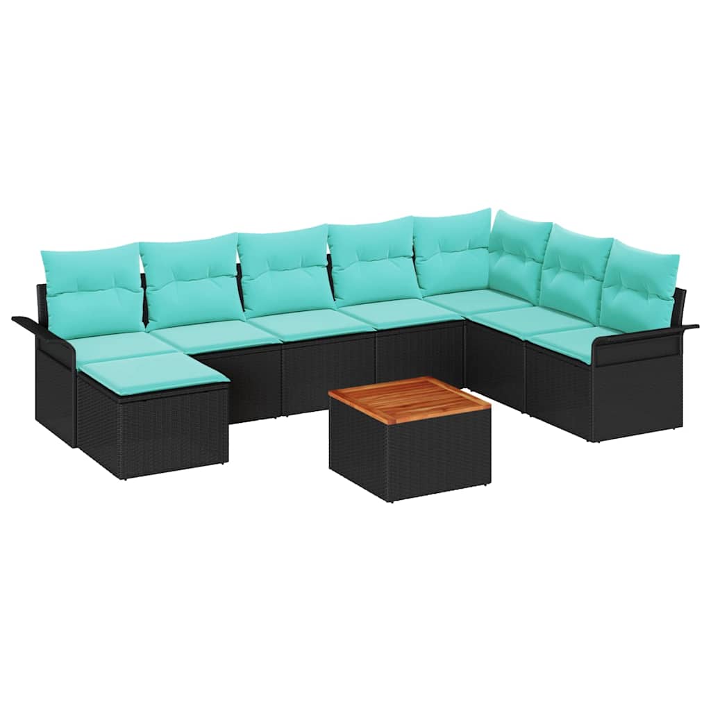 Ensemble de canapé de jardin avec coussin 9 pcs Noir polyrotin