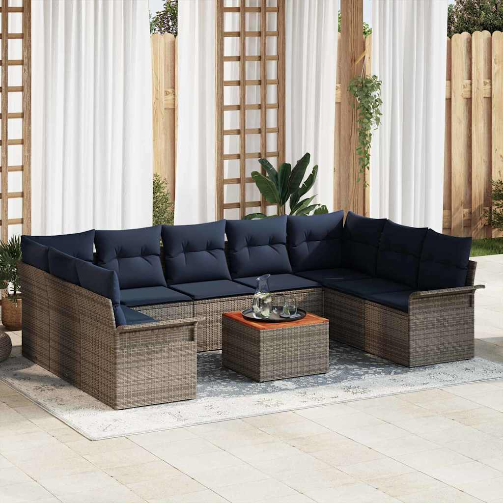 Ensemble de canapé de jardin avec coussin 10 pcs Gris polyrotin