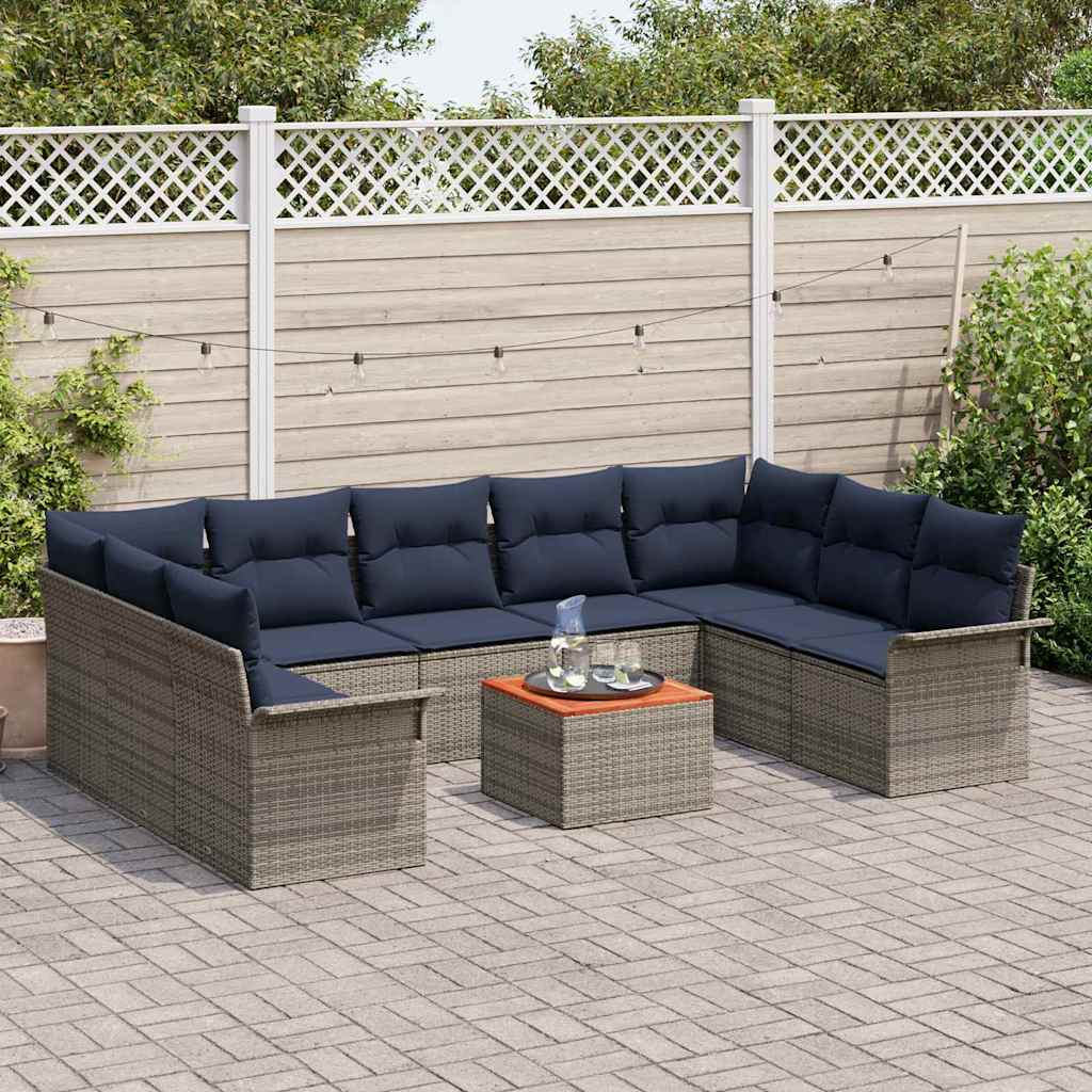 Ensemble de canapé de jardin avec coussin 10 pcs Gris polyrotin