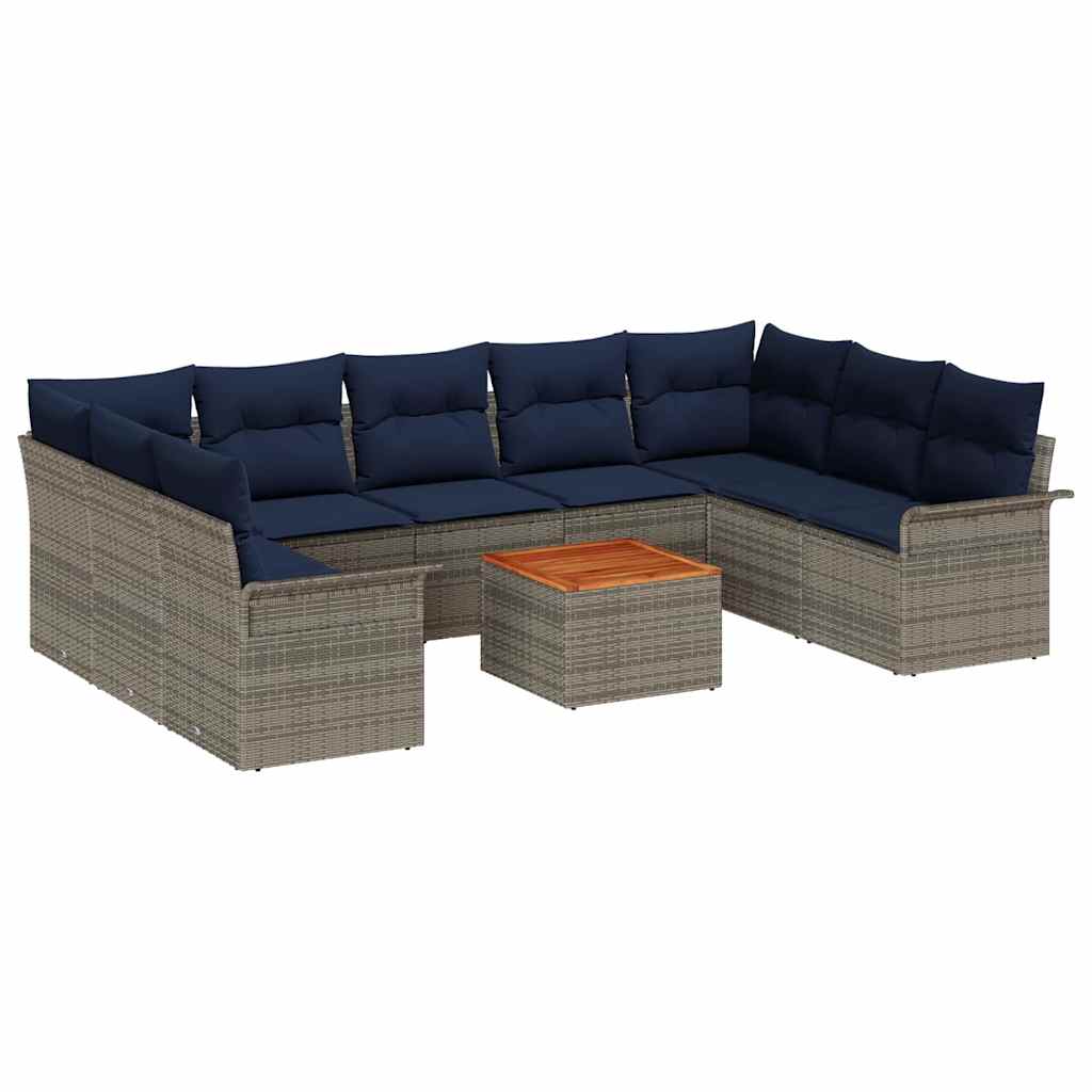 Ensemble de canapé de jardin avec coussin 10 pcs Gris polyrotin