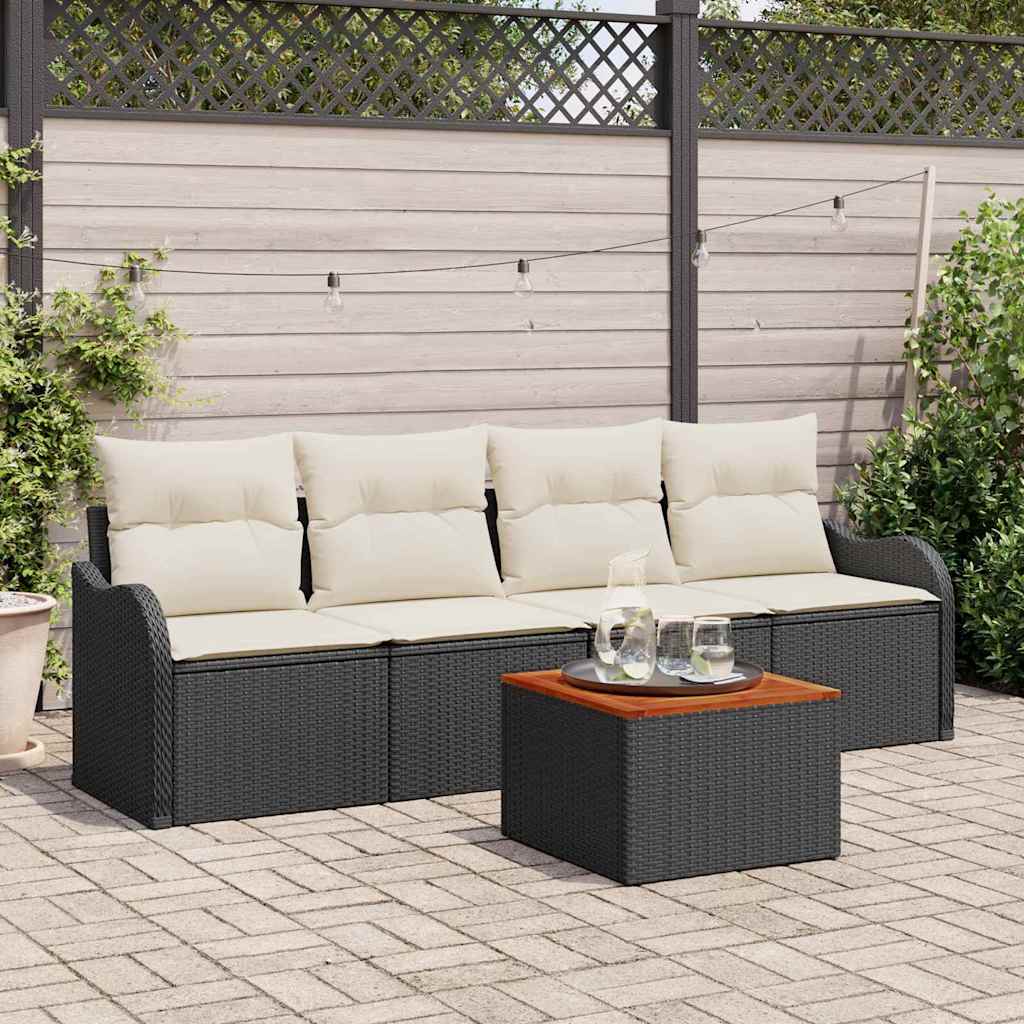Ensemble de canapé de jardin 5 pc Noir polyrotin
