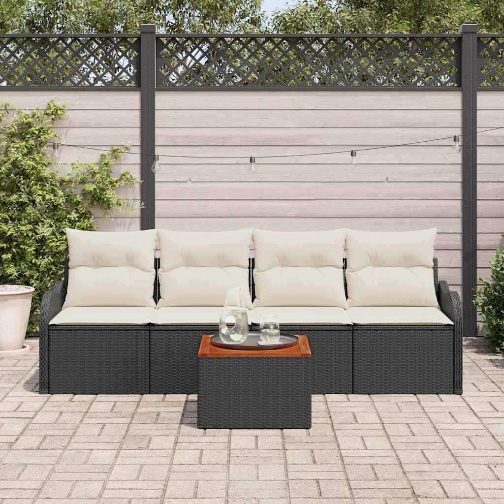 Ensemble de canapé de jardin avec coussin 5 pcs Noir polyrotin