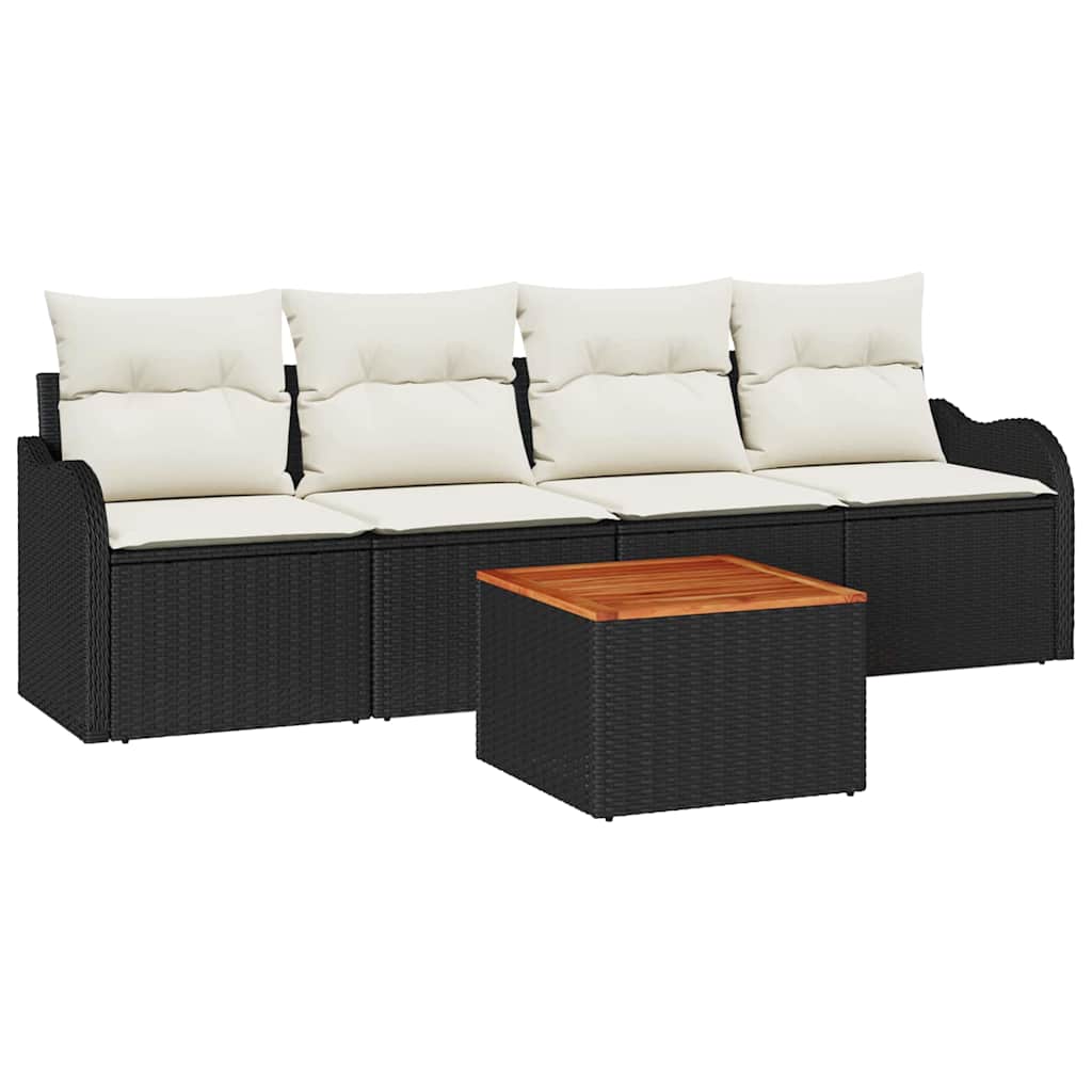 Ensemble de canapé de jardin avec coussin 5 pcs Noir polyrotin