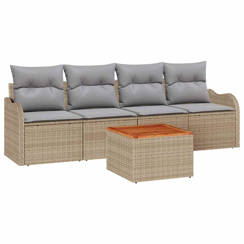 Ensemble de canapé de jardin avec coussin 5 pcs Beige polyrotin
