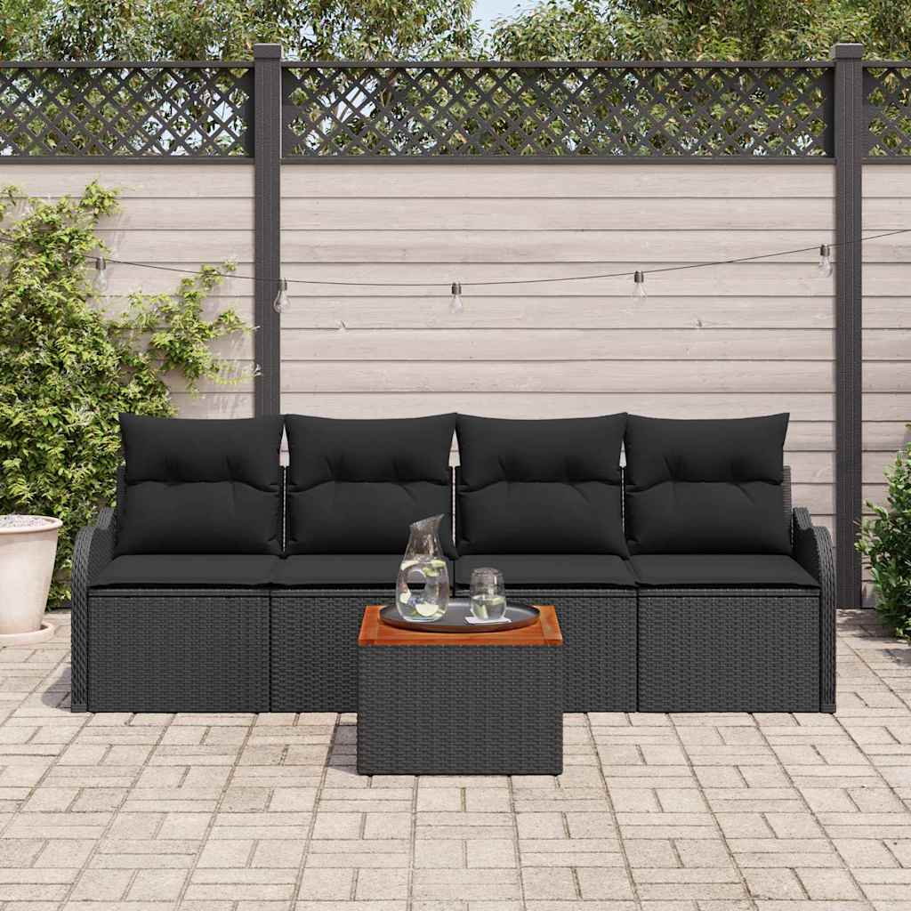 Ensemble de canapé de jardin avec coussin 5 pcs Noir polyrotin