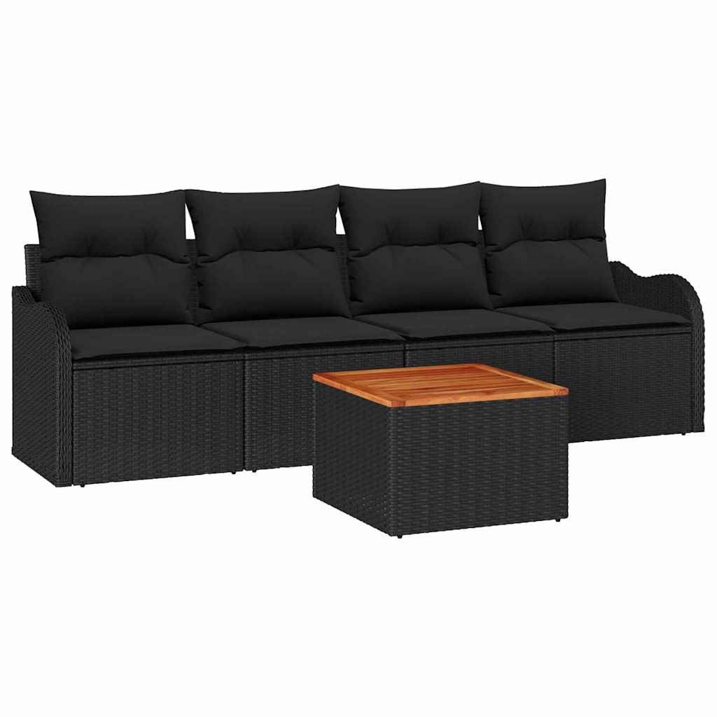 Ensemble de canapé de jardin avec coussin 5 pcs Noir polyrotin