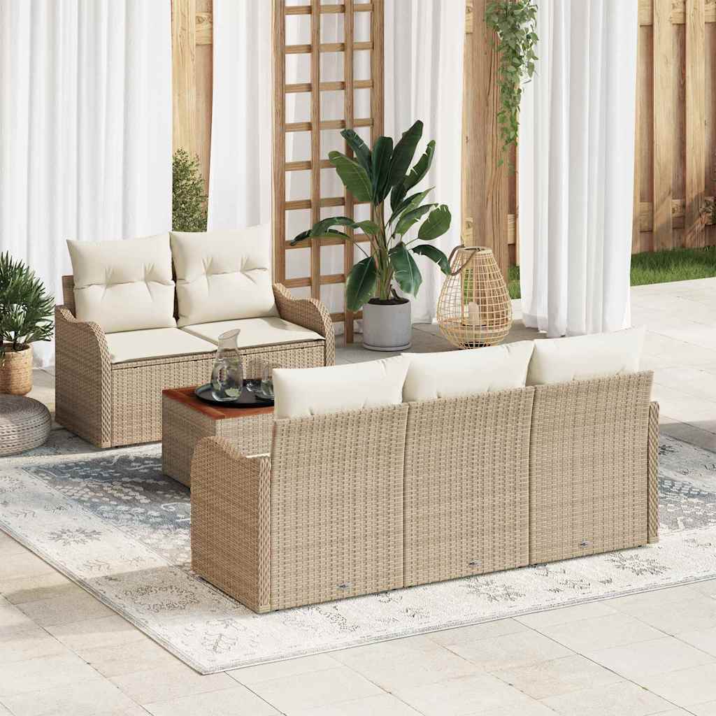 Ensemble de canapé de jardin avec coussin 6 pcs Beige polyrotin