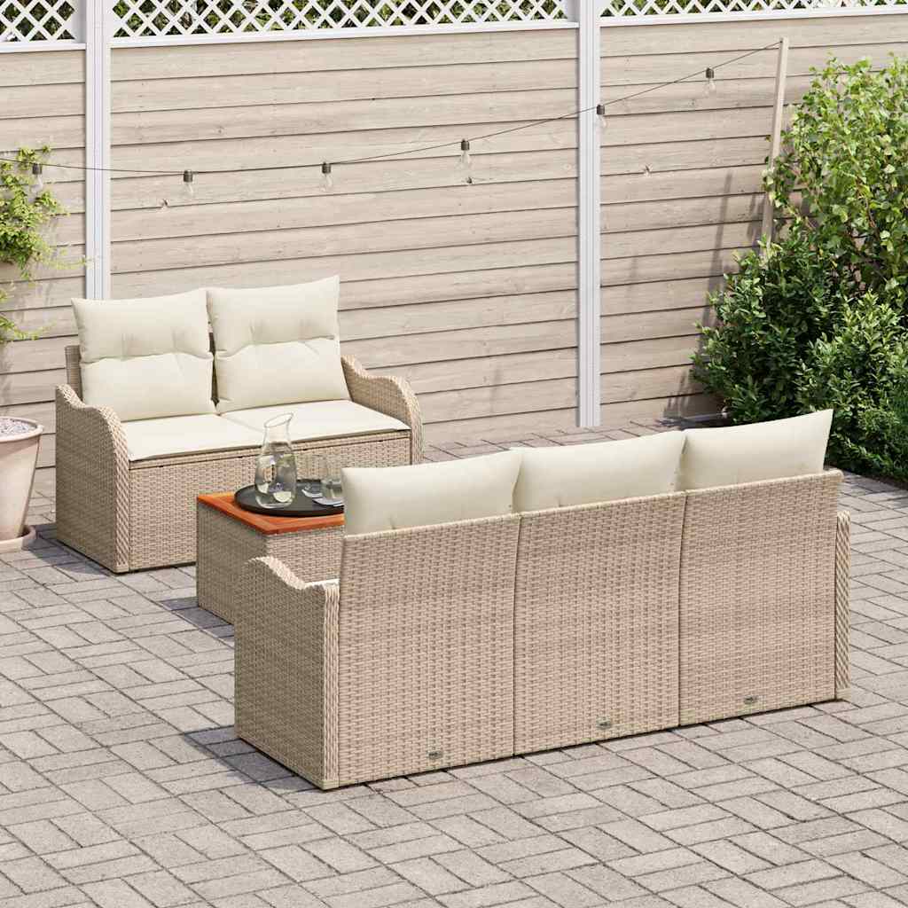 Ensemble de canapé de jardin avec coussin 6 pcs Beige polyrotin