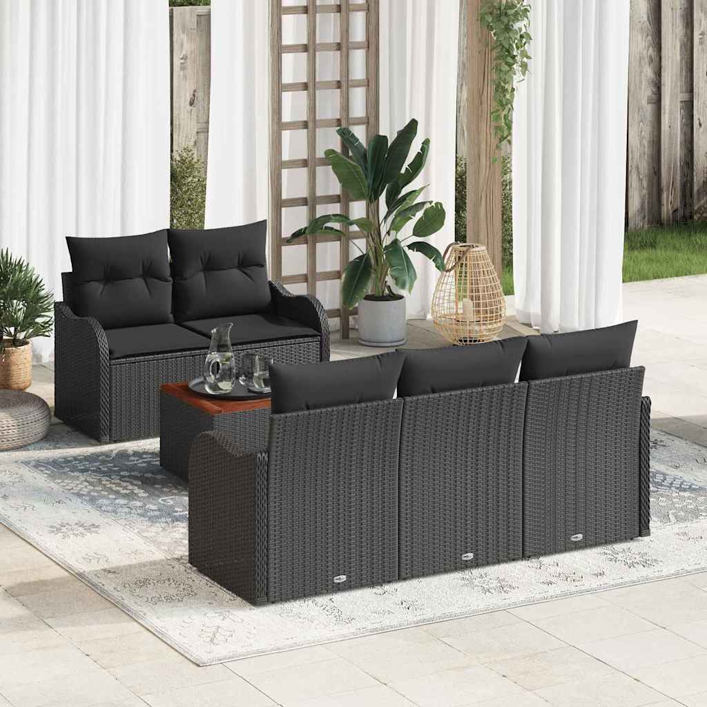 Ensemble de canapé de jardin 6 pc Noir polyrotin