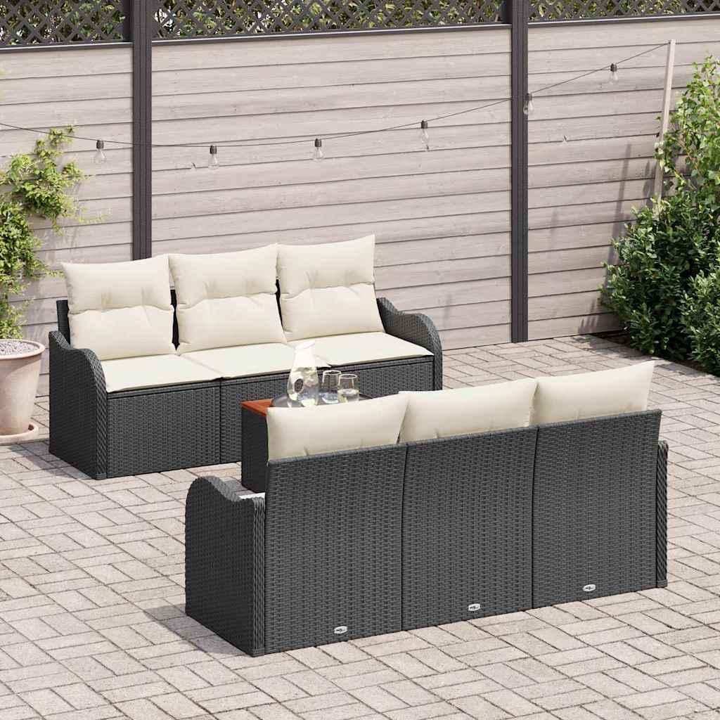 Ensemble de canapé de jardin avec coussin 7 pcs Noir polyrotin