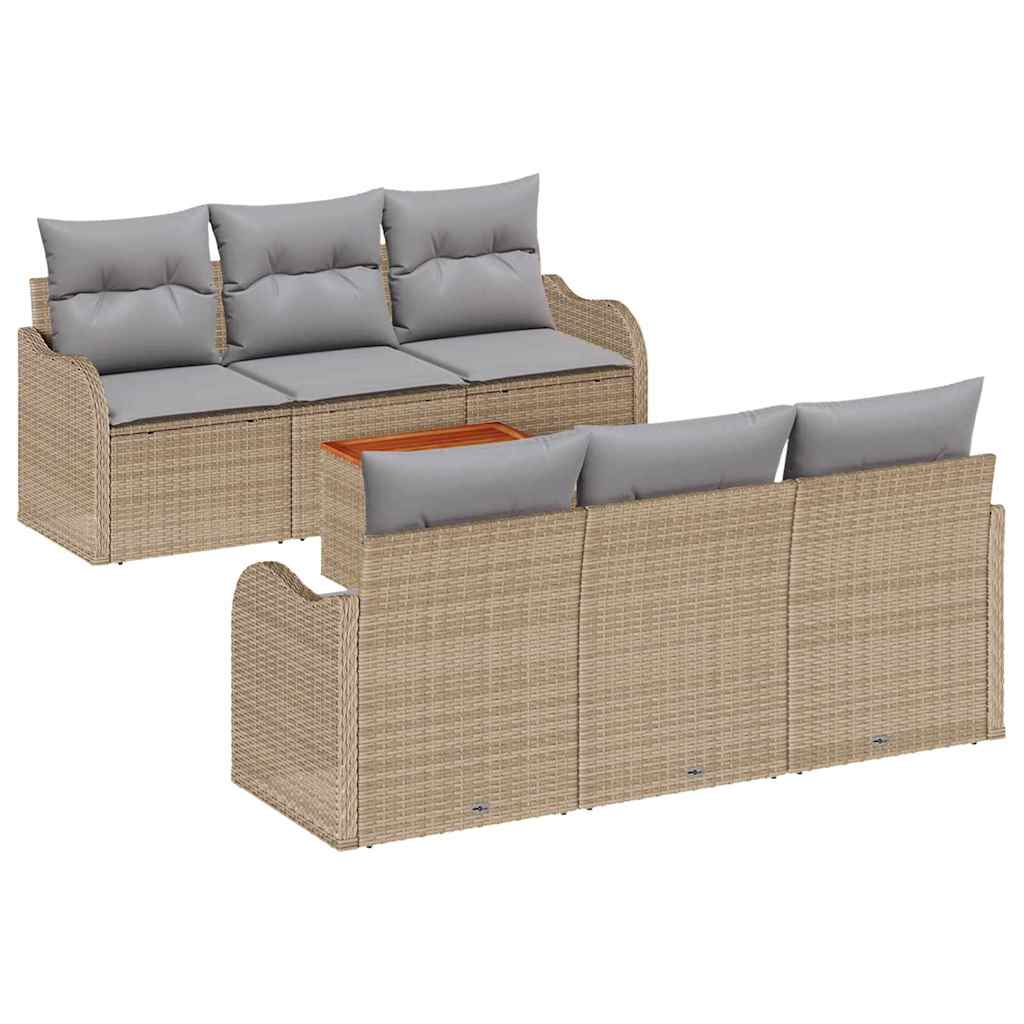 Ensemble de canapé de jardin avec coussin 7 pcs Beige polyrotin