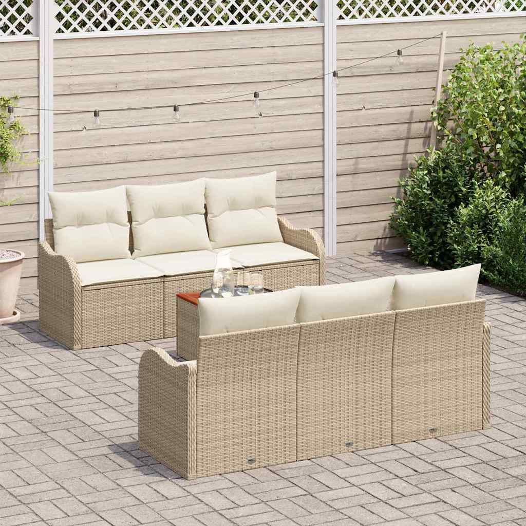 Ensemble de canapé de jardin avec coussin 7 pcs Beige polyrotin