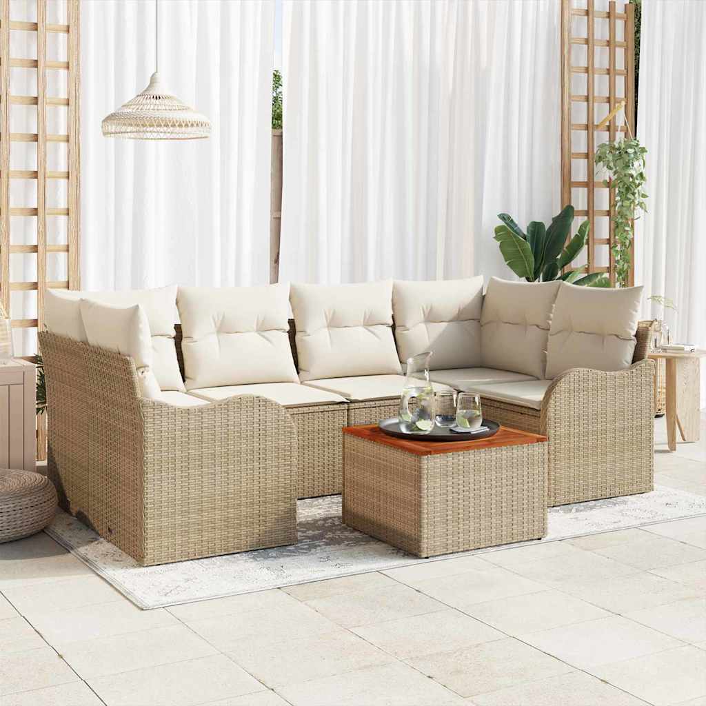 Ensemble de canapé de jardin avec coussin 7 pcs Beige polyrotin