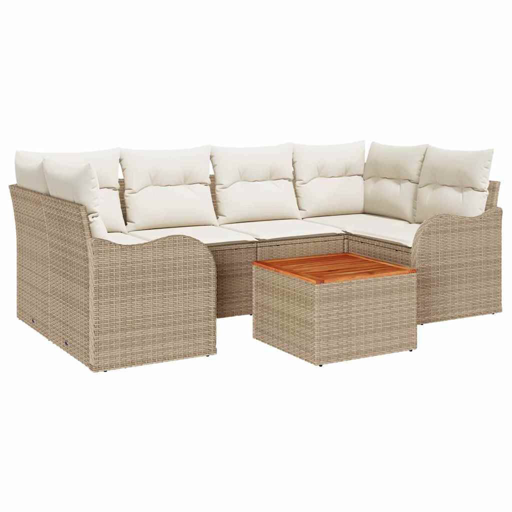 Ensemble de canapé de jardin avec coussin 7 pcs Beige polyrotin