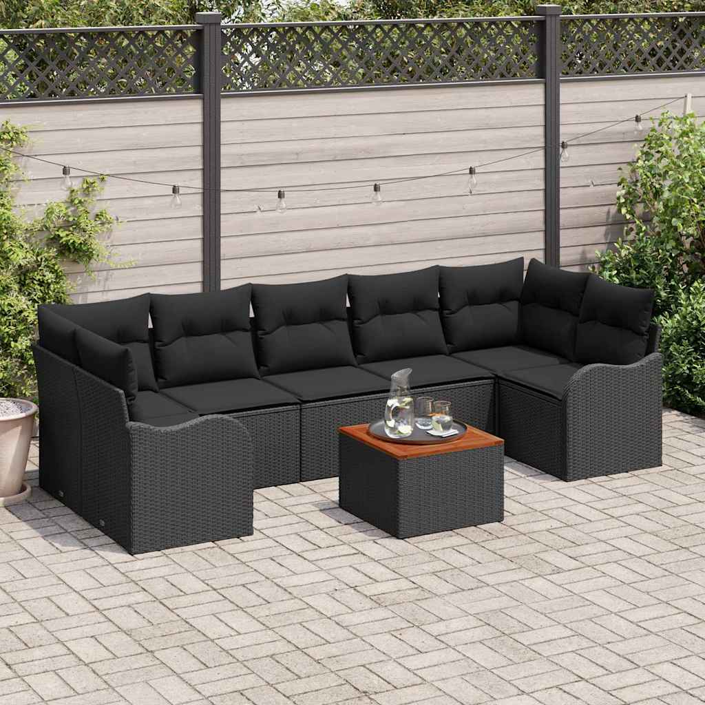 Ensemble de canapé de jardin avec coussin 8 pcs Noir polyrotin