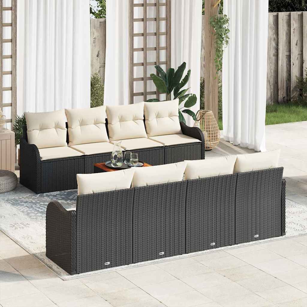 Ensemble de canapé de jardin avec coussin 9 pcs Noir polyrotin