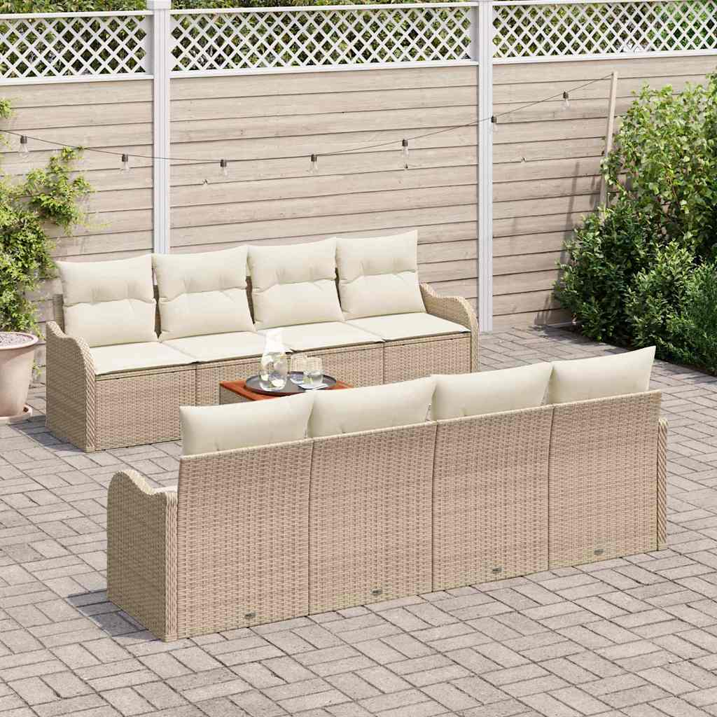 Ensemble de canapé de jardin avec coussin 9 pcs Beige polyrotin
